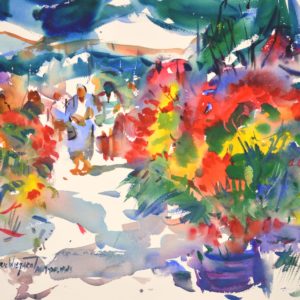 4310 Flower Market, Original Watercolor Painting by Eric Wiegardt AWS-DF, NWS