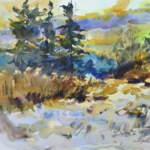 4452 Douglas Firs at Dawn, Original Watercolor Painting by Eric Wiegardt AWS-DF, NWS