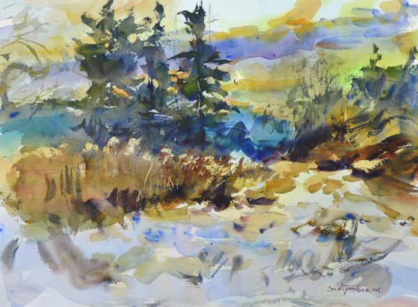 4452 Douglas Firs at Dawn, Original Watercolor Painting by Eric Wiegardt AWS-DF, NWS