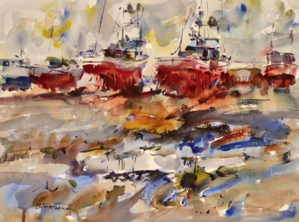 4473 Ilwaco Repair, Original Watercolor Painting by Eric Wiegardt AWS-DF, NWS