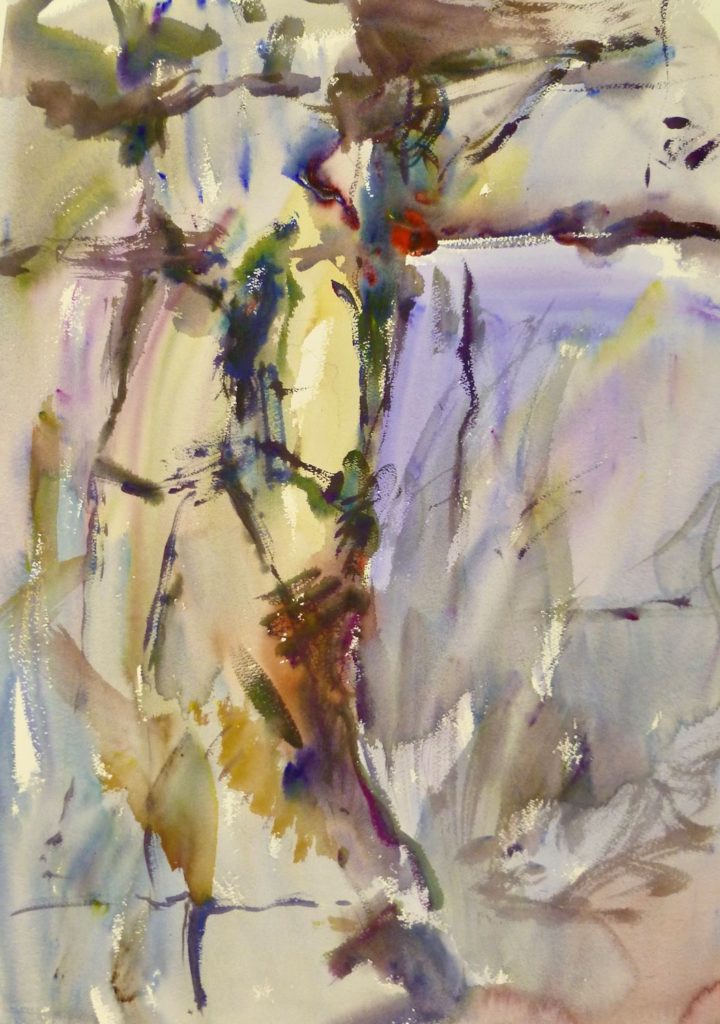 4490 Nahcotta #1, Original Abstract Watercolor Painting in grey and tan tones of possibly cracks in a rock or sidewalk.