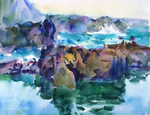 Madiera on the Rocks, Original Watercolor Painting by Eric Wiegardt AWS-DF, NWS