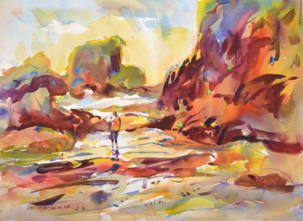4367 Esther and Tidal Pools, Original Watercolor Painting by Eric Wiegardt AWS-DF, NWS