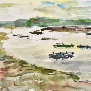 4507 Oyster Scows at Nahcotta, Original Watercolor Painting by Eric Wiegardt AWS-DF, NWS