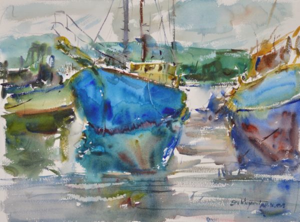 4535 Ilwaco Port, Original Watercolor Painting by Eric Wiegardt AWS-DF, NWS