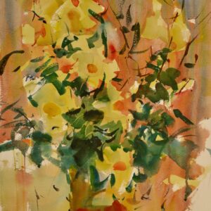 4547 Daffodils & Red, Original Watercolor Painting by Eric Wiegardt AWS-DF, NWS