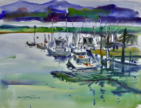 4568 Nahcotta Port Quiet, Original Watercolor Painting by Eric Wiegardt AWS-DF, NWS