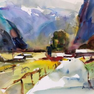 2023-10 Mentoring Demo Painting of Swiss Farmland by Eric Wiegardt AWS-DF, NWS