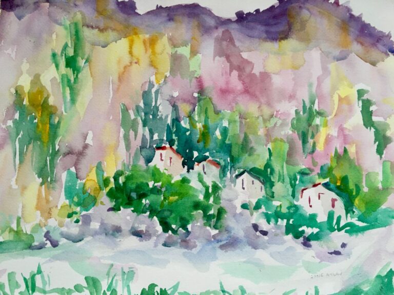 A Switzerland Landscape , Original Watercolor Painting by Jane Atlas