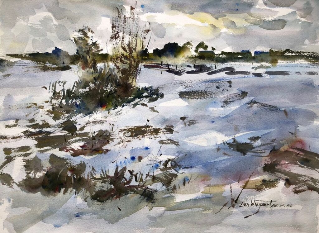 2023-01 PAL Snow Scene, Original Watercolor Painting by Eric Wiegardt AWS-DF, NWS