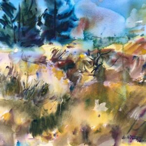 2023-06 Demo Scotch Broom Landscape, Original Watercolor Painting by Eric Wiegardt AWS-DF, NWS