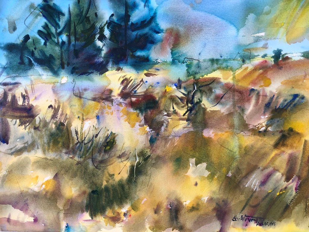 2023-06 Demo Scotch Broom Landscape, Original Watercolor Painting by Eric Wiegardt AWS-DF, NWS