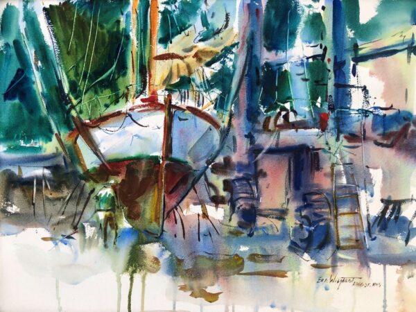 2023-07 Demo Port Townsend Sailboat Repair, Original Watercolor Painting by Eric Wiegardt AWS-DF, NWS