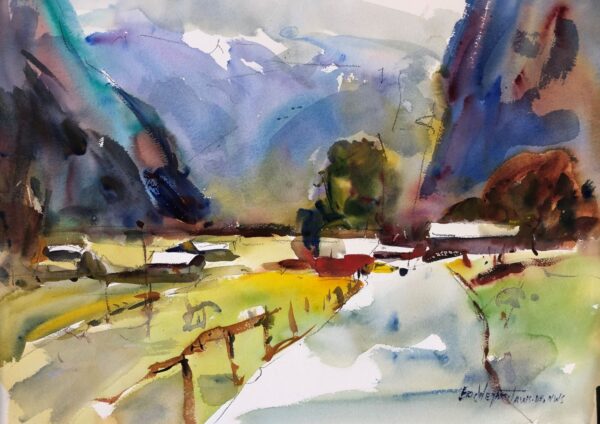 2023-10-Demo Swiss Farmland, Original Watercolor Painting by Eric Wiegardt AWS-DF, NWS