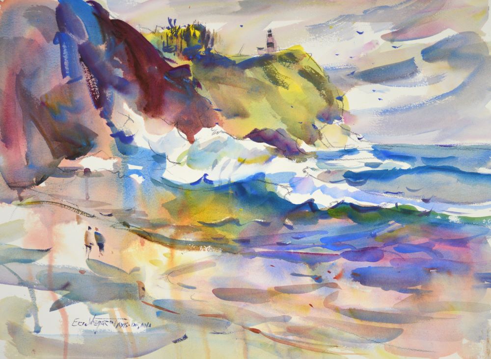 4382 Waikiki Beach, Original Watercolor Painting by Eric Wiegardt AWS-DF, NWS