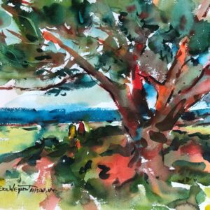 2023-11 PAL Beach Tree-Scape, Original Watercolor Painting by Eric Wiegardt AWS-DF, NWS