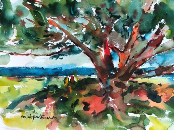 2023-11 PAL Beach Tree-Scape, Original Watercolor Painting by Eric Wiegardt AWS-DF, NWS