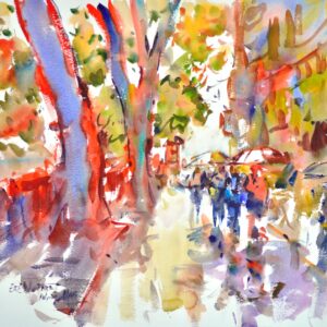 4607 Zurich Umbrellas, Original Watercolor Painting by Eric Wiegardt AWS-DF, NWS