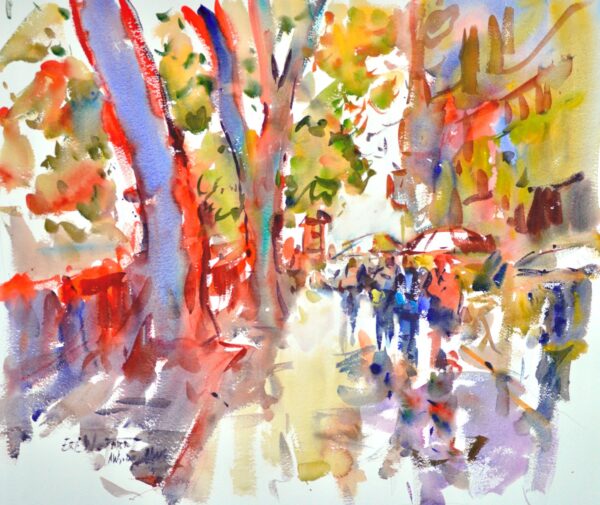 4607 Zurich Umbrellas, Original Watercolor Painting by Eric Wiegardt AWS-DF, NWS