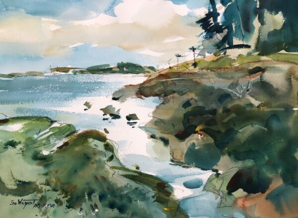 2023-12 PAL A Rocky Seashore, Original Watercolor Painting by Eric Wiegardt AWS-DF, NWS