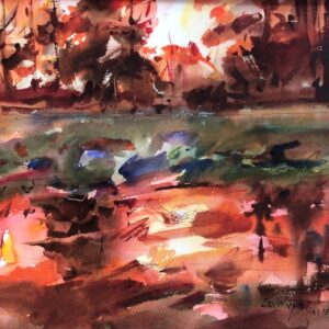 2024-01 PAL Marshland Sunrise, Original Watercolor Painting by Eric Wiegardt AWS-DF, NWS