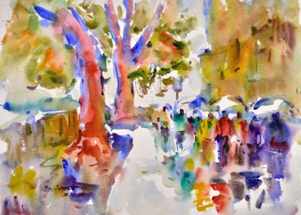 4597 Umbrellas, Original Watercolor Painting by Eric Wiegardt AWS-DF, NWS