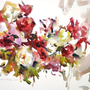 4689 Red & White, original watercolor painting by Eric Wiegardt of red and white roses on a white background.