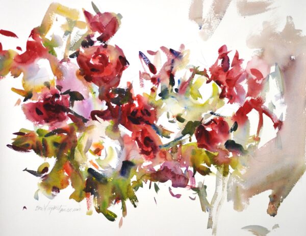 4689 Red & White, original watercolor painting by Eric Wiegardt of red and white roses on a white background.