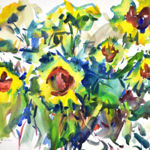 4724 Sunflowers, original watercolor painting by Eric Wiegardt of a yellow sunflower bouquet.