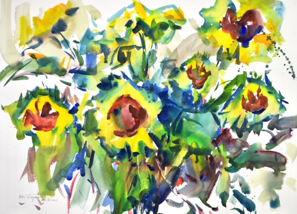 4724 Sunflowers, original watercolor painting by Eric Wiegardt of a yellow sunflower bouquet.