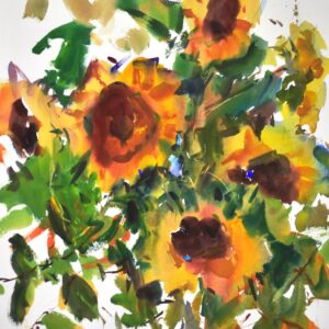 4734 Fall Sunflowers, original watercolor painting by Eric Wiegardt of a bouquet of sunflowers.