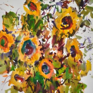4735 Sunflower Delight, original watercolor painting by Eric Wiegardt ofa bouquet of sunflowers