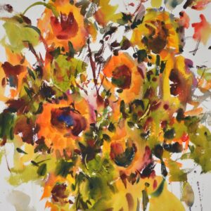 4739 Cut Sunflowers. original watercolor painting by Eric Wiegardt of a bouquet of sunflowers.