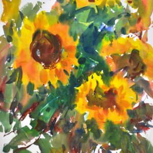 4747 Golden Sunflowers, original watercolor painting by Eric Wiegardt of a bouquet of sunflowers.