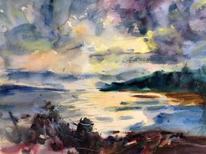 2023-12 Demo Storm Sunrise, Original Watercolor Painting by Eric Wiegardt AWS-DF, NWS