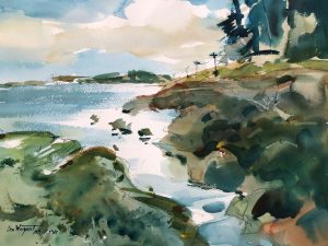 2023-12 PAL A Rocky Seashore, Original Watercolor Painting by Eric Wiegardt AWS-DF, NWS