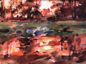 2024-01 PAL Marshland Sunrise, Original Watercolor Painting by Eric Wiegardt AWS-DF, NWS