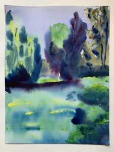 Cool colors in the foreground with warm colors in the distance.