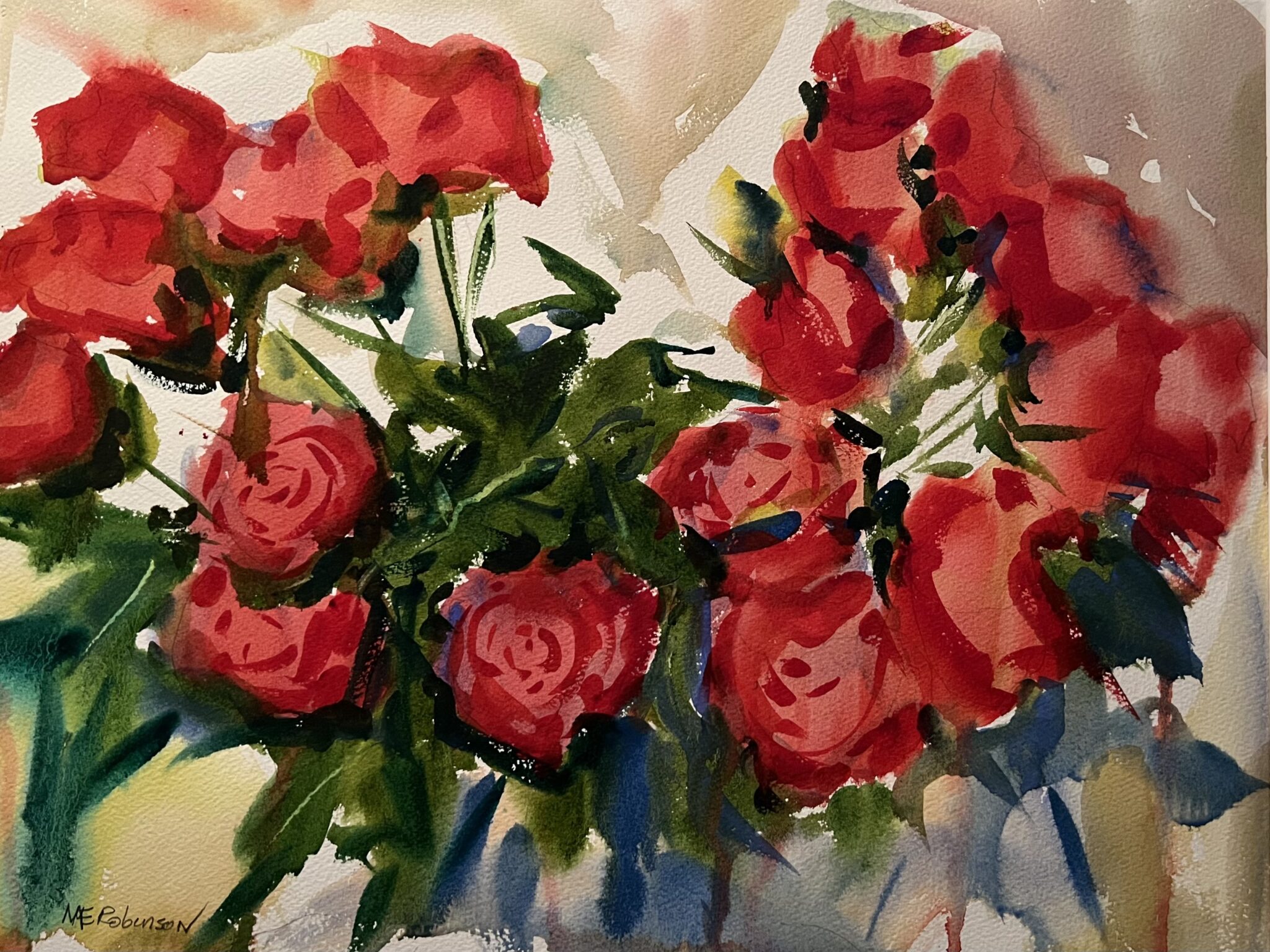 Red roses that have soft edges.